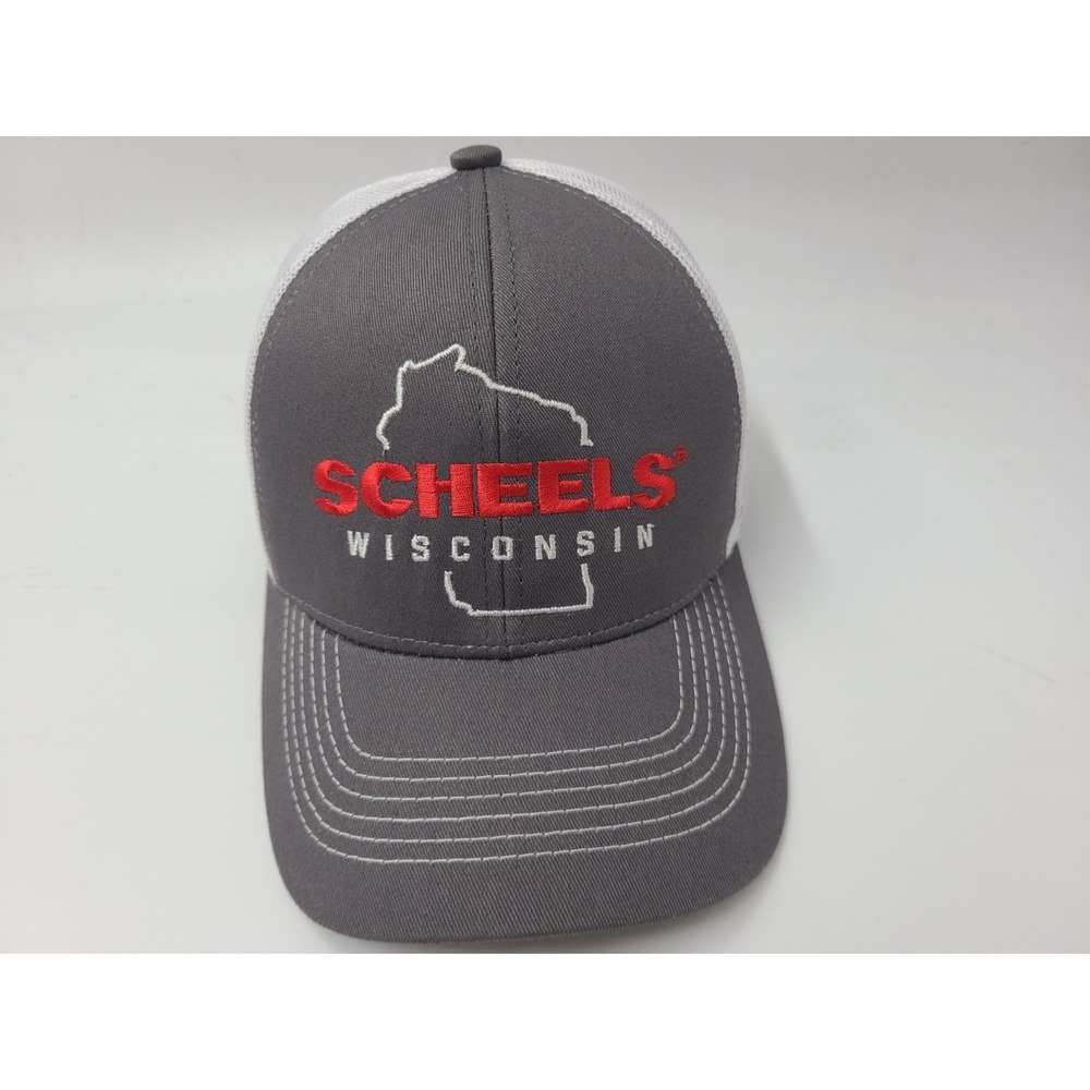 Scheels Wisconsin Mesh Trucker Snapback Hat Cap Sporting Goods‎ Men Gray White